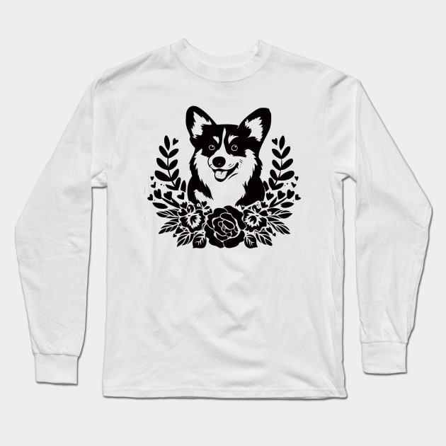 Charming Smiling Dog with Floral Wreath Cute Animal Lover Long Sleeve T-Shirt by NedisDesign